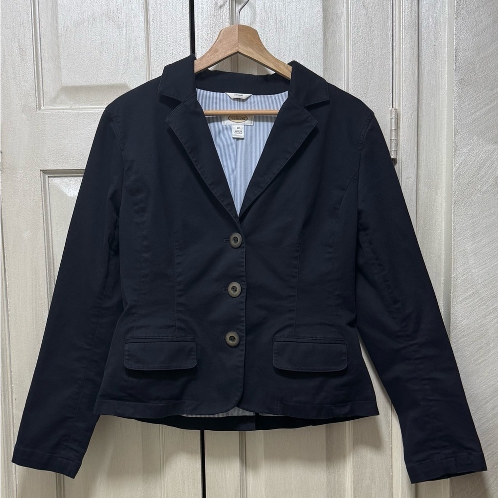 Talbots Stretch Size 10 Navy Blue Cotton Short Blazer